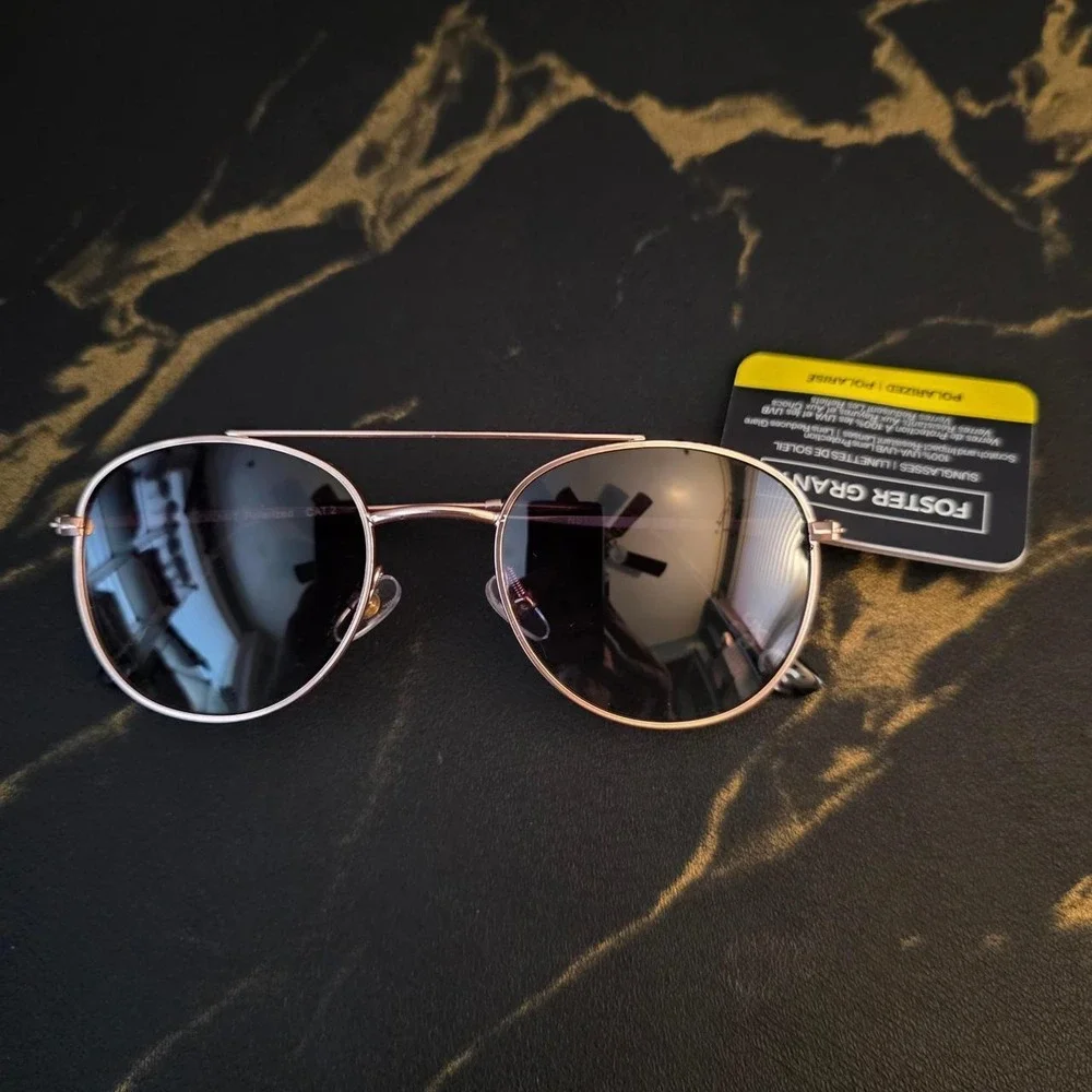 Foster Grant Gold Aviator Sunglasses Classic Metal Frame NWT